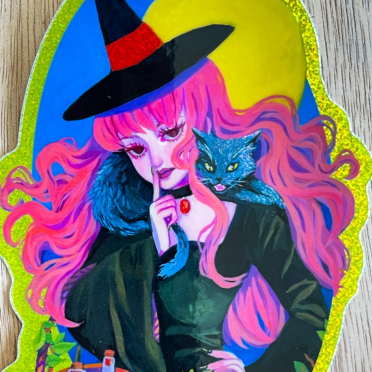 Classical Witch and Black Cat (Holographic Sticker)