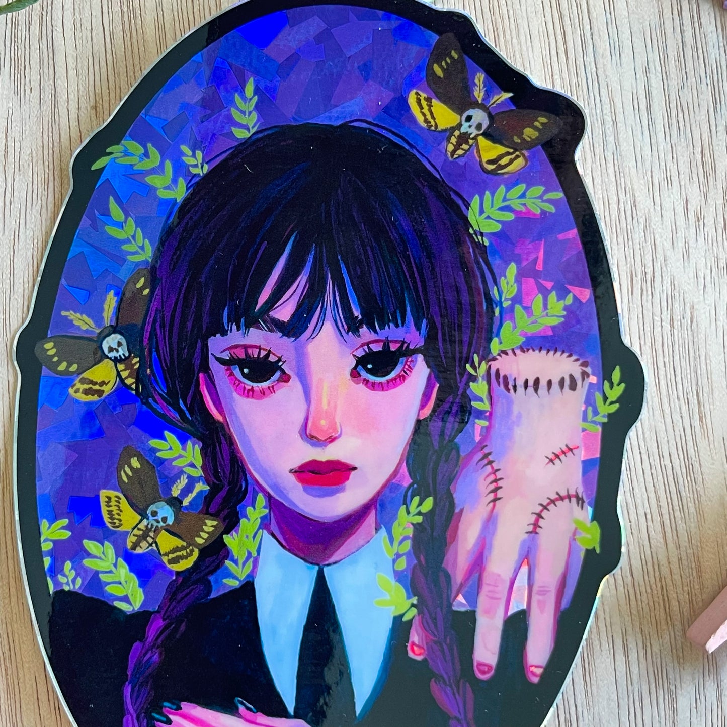 Wednesday and Thing (Holographic Sticker)