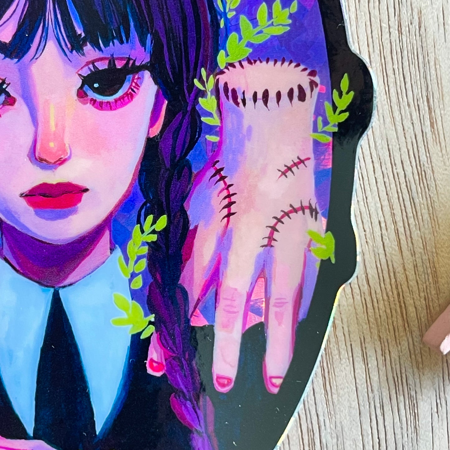 Wednesday and Thing (Holographic Sticker)