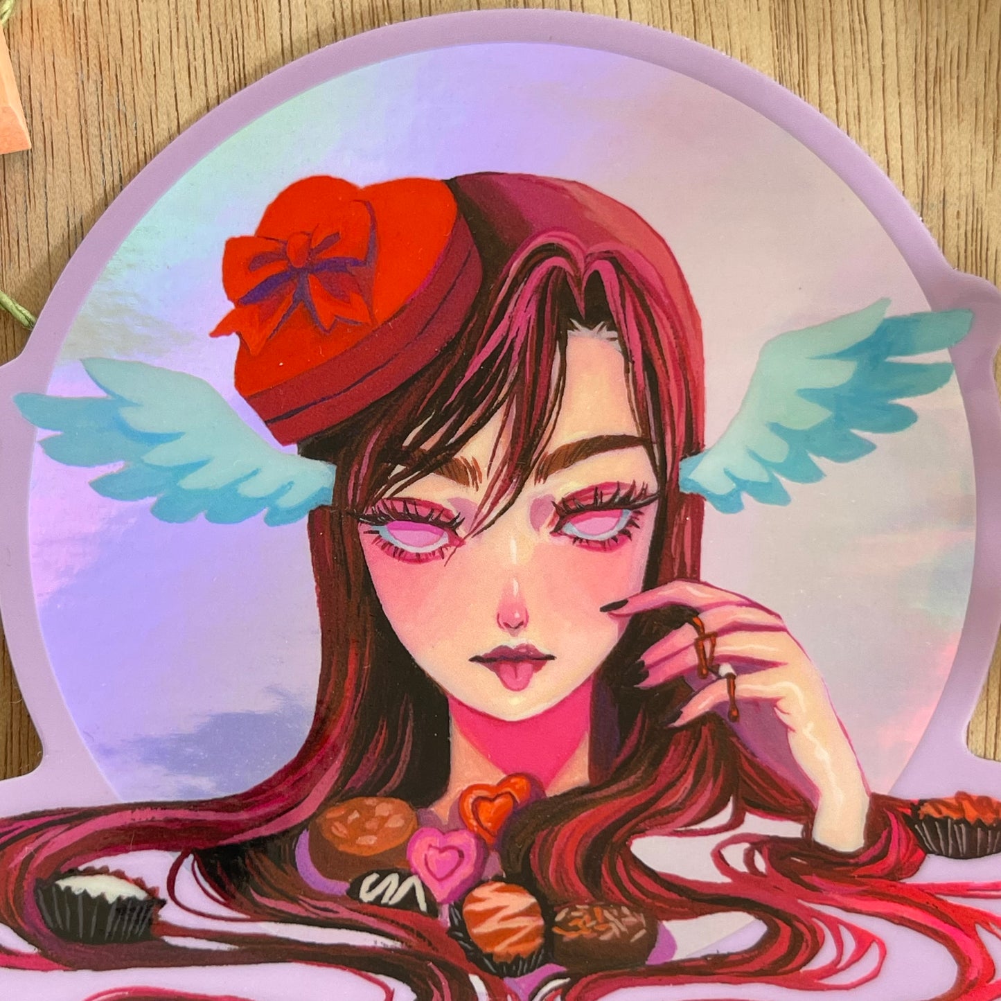 Valentine Chocolate Angel (Holographic Sticker)