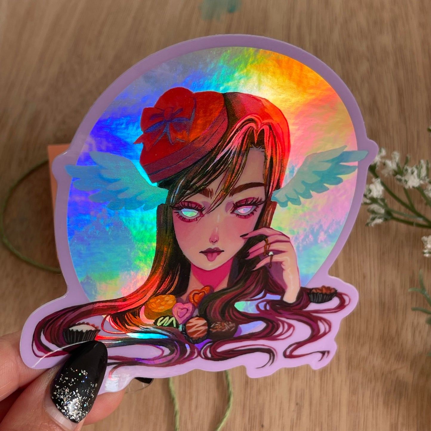 Valentine Chocolate Angel (Holographic Sticker)