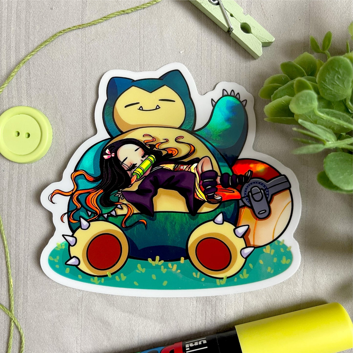 Nezuko and Snorlax Used Rest (Sticker)