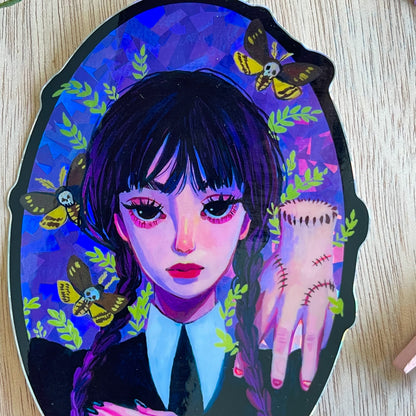 Wednesday and Thing (Holographic Sticker)