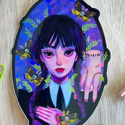 Wednesday and Thing (Holographic Sticker)