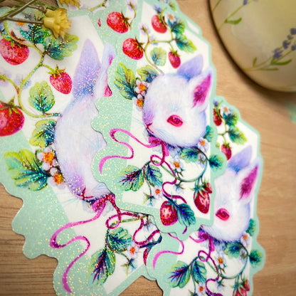 Strawberry Bun (Holographic Vinyl Sticker)