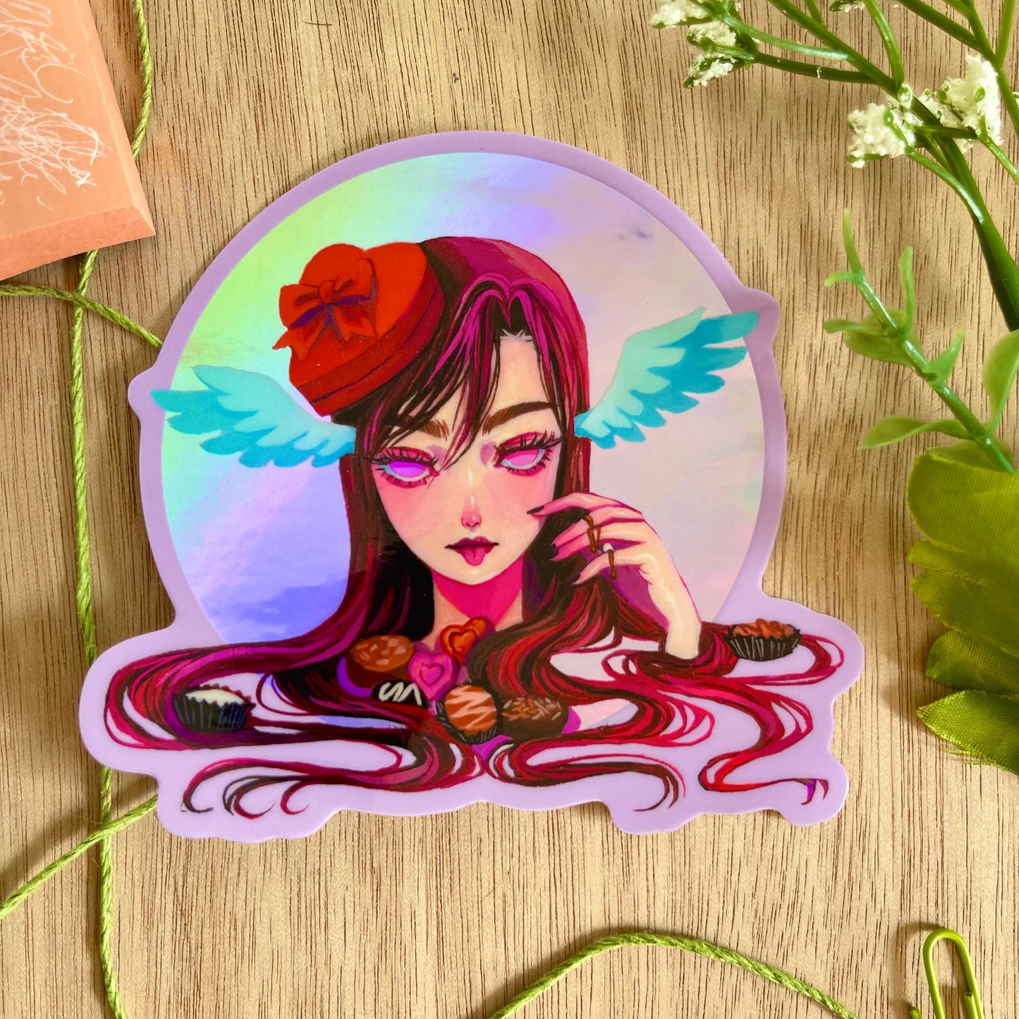 Valentine Chocolate Angel (Holographic Sticker)