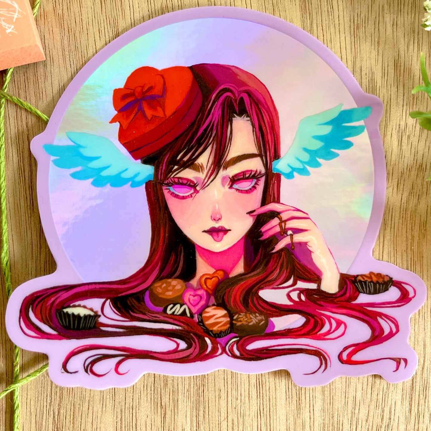 Valentine Chocolate Angel (Holographic Sticker)