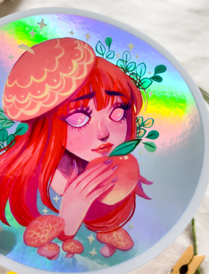Wrinkled Peach Mushroom Damsel (Holographic Sticker)