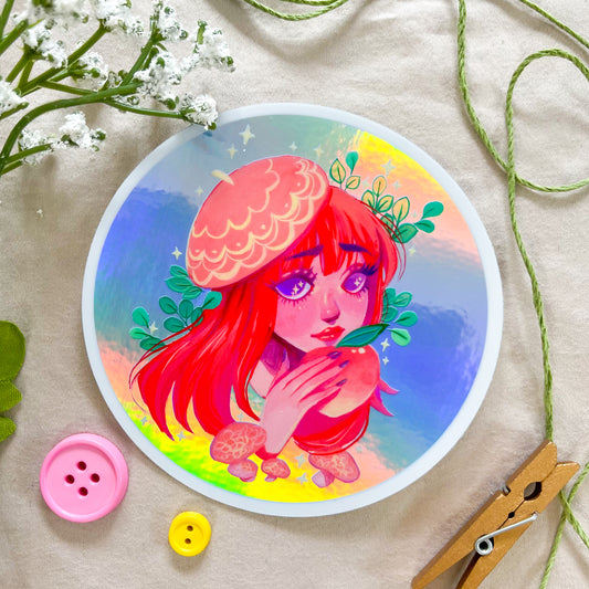 Wrinkled Peach Mushroom Damsel (Holographic Sticker)